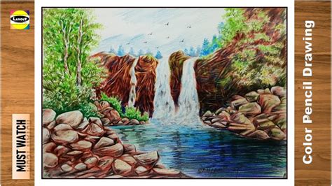 Pencil scenery waterfall drawing - dondepot