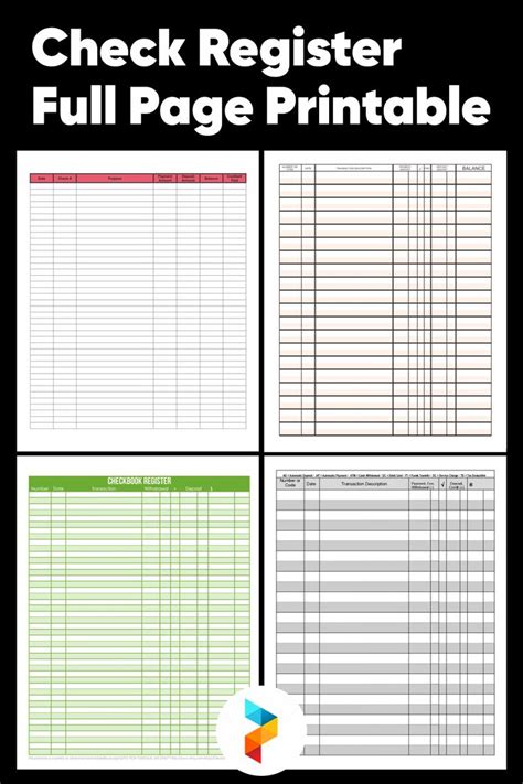 Printable Check Register Full Page