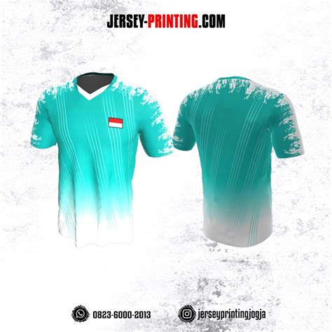 Jersey Badminton Brush Tosca Putih Motif Garis Jersey Printing