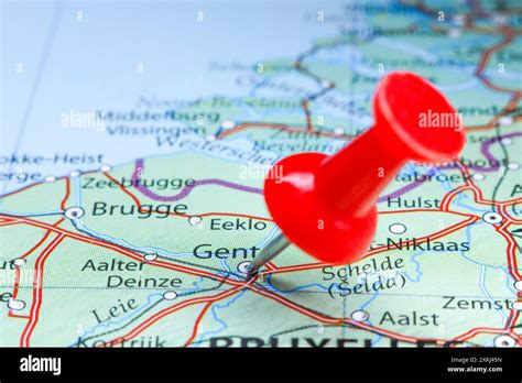 Gent And Bruxelles Belgium Pin On Map Stock Photo Alamy