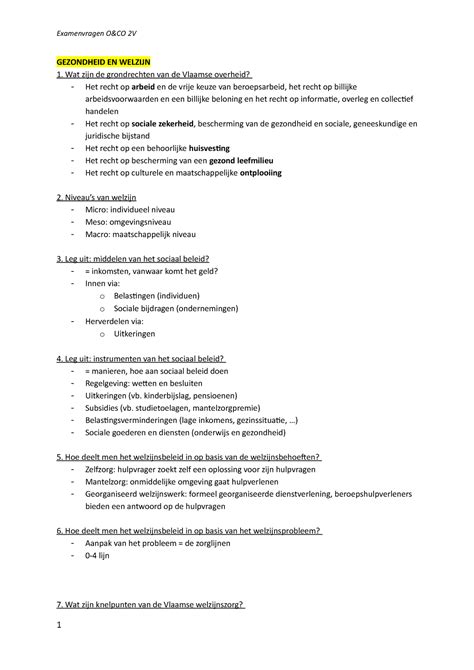 Examenvragen O1co 2V GEZONDHEID EN WELZIJN 1 Wat Zijn De