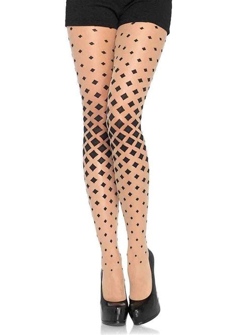 Spandex Sheer Woven Diamond Illusion Pantyhose Nude Black