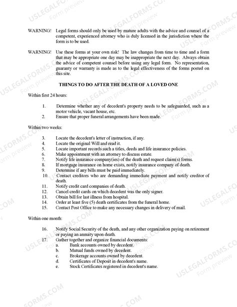 Death To Do List - Checklist - Death Certificate Template | US Legal Forms