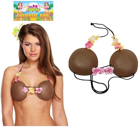 HAWAII KOKOSNUSS HULA BRA BIKINI OBERTEIL FÜR STRAND PARTY KARIBIK MASKENKOSTÜM NACHT LEI BLUMEN