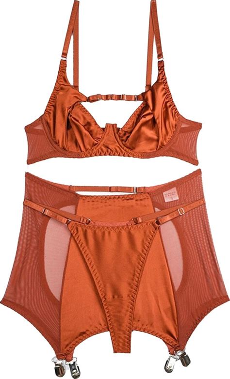 Aosufei Women S Sexy Cut Out Panty And Bra High Waist Push Up Lingerie Set Garter See Through