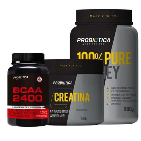 100 Pure Whey 900g Varios Sabores Creatina 300g BCAA 2400 120 Caps