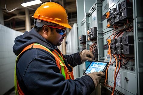 T Cnico El Trico Trabalhando Em Um Quadro De Distribui O Engenheiro