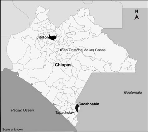 map  chiapas identifying  municipalities  cities