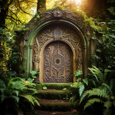 Premium Ai Image Mystical Doorway In Lush Forest