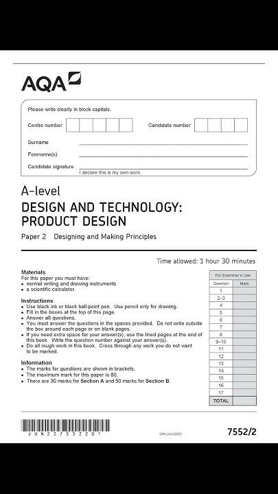 aqa  level design  technology product design  paper