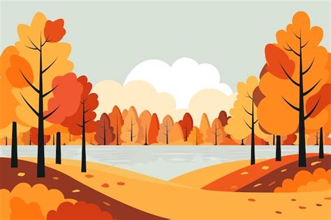 Premium Vector | Flat design autumn forest landscape with lake