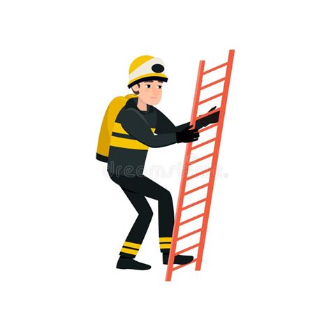 Firefighter Climbing Ladder Vector Illustration Stock Illustrations