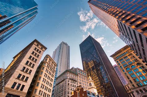 Boston downtown financial district and city skyline Stock Photo | Adobe Stock