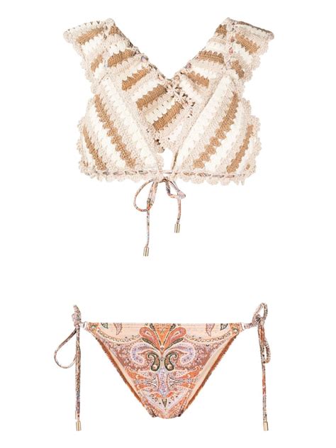 ZIMMERMANN Devi Striped Crochet Knit Bikini Farfetch