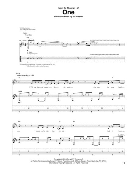 One By Ed Sheeran Electric Guitar Digital Sheet Music Sheet Music