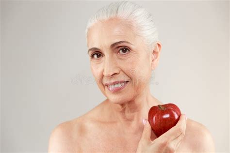 Naked Woman Holding Apple Over White Background Stock Photos Free Royalty Free Stock Photos