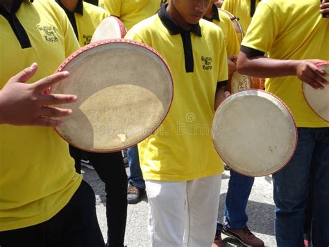 boy plays kompang  malay wedding ceremony editorial stock image