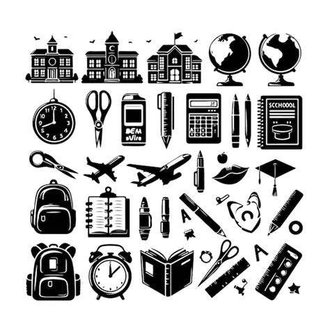 Back To School Black Glyph Cartoon Set Learning School Flat Icon