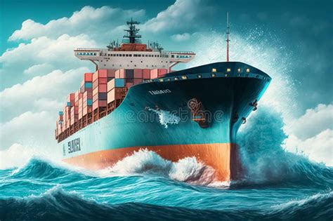 International Container Cargo Ship In The Ocean Shipping Container