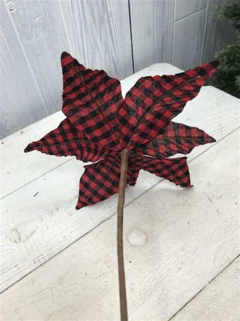 Red And Black Buffalo Check Poinsettia Pick Kelea S Florals