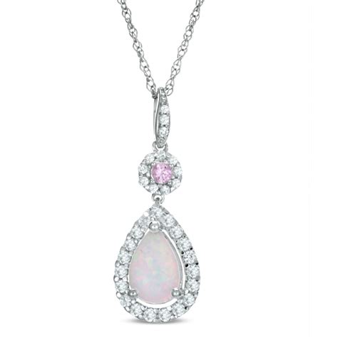 Pear Shaped Lab Created Opal And Pink And White Sapphire Pendant In Sterling Silver Zales