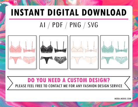 Lingerie CAD Sketch Drawing Fashion Design Vector Wireless Bra Panty Flat Color Adobe