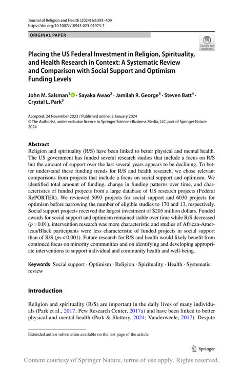 placing   federal investment  religion spirituality  health