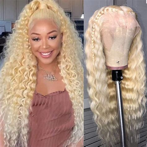 F Noble 26in 613 Blonde Lace Front Wigs Human Hair Middle Part 13x1 Long Remy Glueless Brazilian