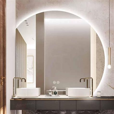 Bisaxieta Inch Large Bathroom Mirror Half Moon Backlit Wall Mirror