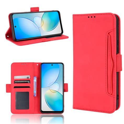 For Infinix Hot Skin Feel Calf Texture Card Slots Leather Phone Case Red Alexnld