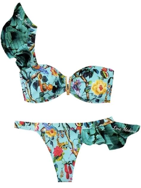 Tropical Floral Ruffle Bandeau Bikini Set Swimwear On Luulla
