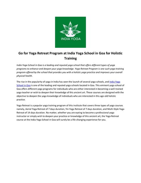 Ppt Go For Yoga Retreat Program At India Yoga School In Goa For