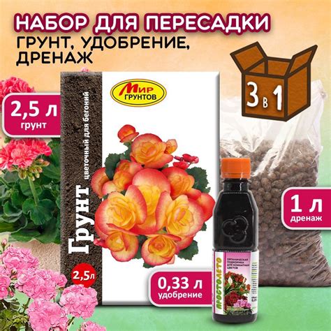 Мир Грунтов / Грунт (земля) для Герани и Фуксий. Набор для пересадки ...