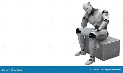 Male Robot Sitting Thinking Stock Image Illustration Of Technology