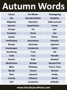 List Of Beautiful Autumn Words Vocabulary Point