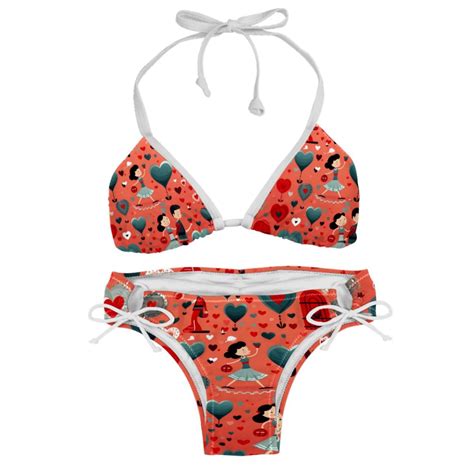 Valentine S Day Love Swim Wear Bikini Set With Detachable Sponge Adjustable Strap Two Pack