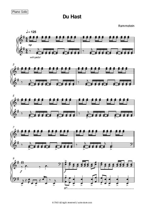 Du Hast Piano Sheet Music Rammstein In Note Store Piano Solo Sku