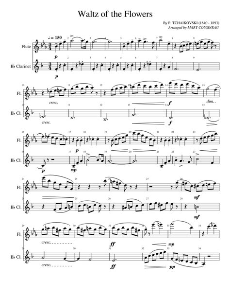 Waltz Of The Flowers Sheet Music For Flute Clarinet In B Flat