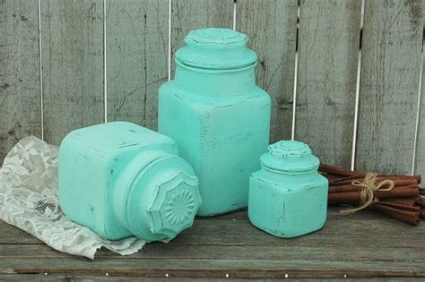 Canister Set Shabby Chic Mint Green Hand Painted Etsy Shabby Chic