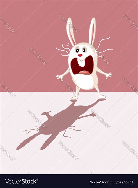 Funny bunny being scared his own shadow cartoon Vector Image