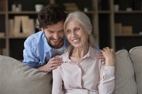 Loving Adult Son Hug Happy Mature Mother Stock Image Image Of Harmony Care