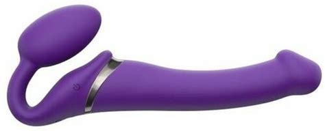 Фиолетовый безремневой вибрострапон Silicone Bendable Strap-On - size M ...