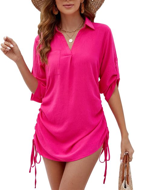 Almusen Beach Cover Up For Women Bikini Swimsuit Bathing Suit Cover Up Drawstring Shirt Dress