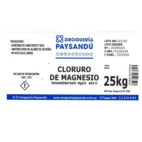 Cloruro De Magnesio Puro Kg Droguer A Paysand