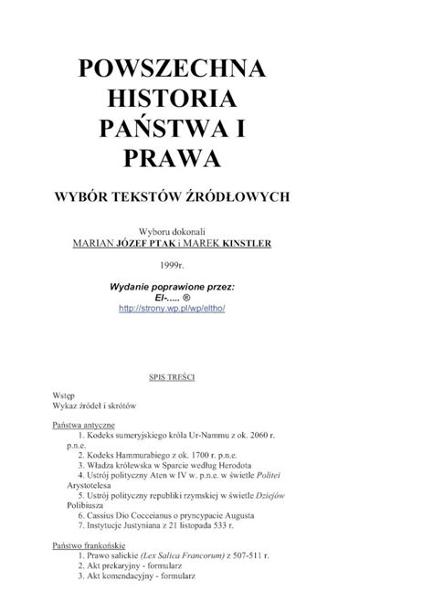 Pdf Powszechna Historia Pa Stwia I Prawa Wyb R Tekst W R D Owych