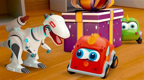 Машинки Мокас и динозавр - подарок Новый ГОД - Развивающие мультики про ...