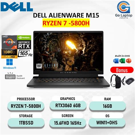 Jual DELL ALIENWARE M15 R5 RYZEN 7 5800H RTX3060 6GB 16GB 1TBSSD 15