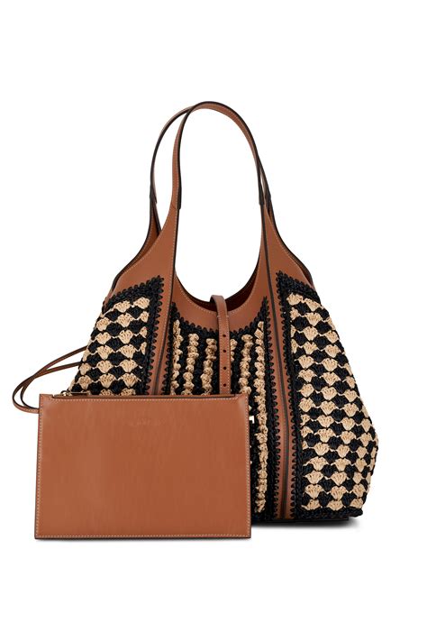 Tods Timeless Shopping Bag Raffia Crochet Tote