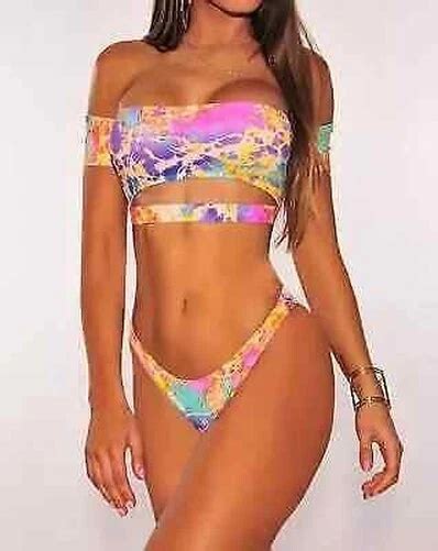 MODE MER COSTUME Deux Pièces Gris Bande De Bicolore Rose Slips Sexy Bikini EUR