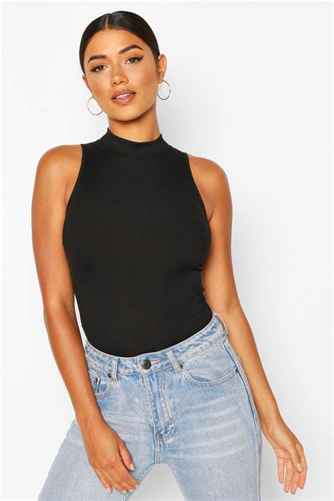 Rib High Neck Sleeveless Bodysuit Aff Sponsored Ad High
